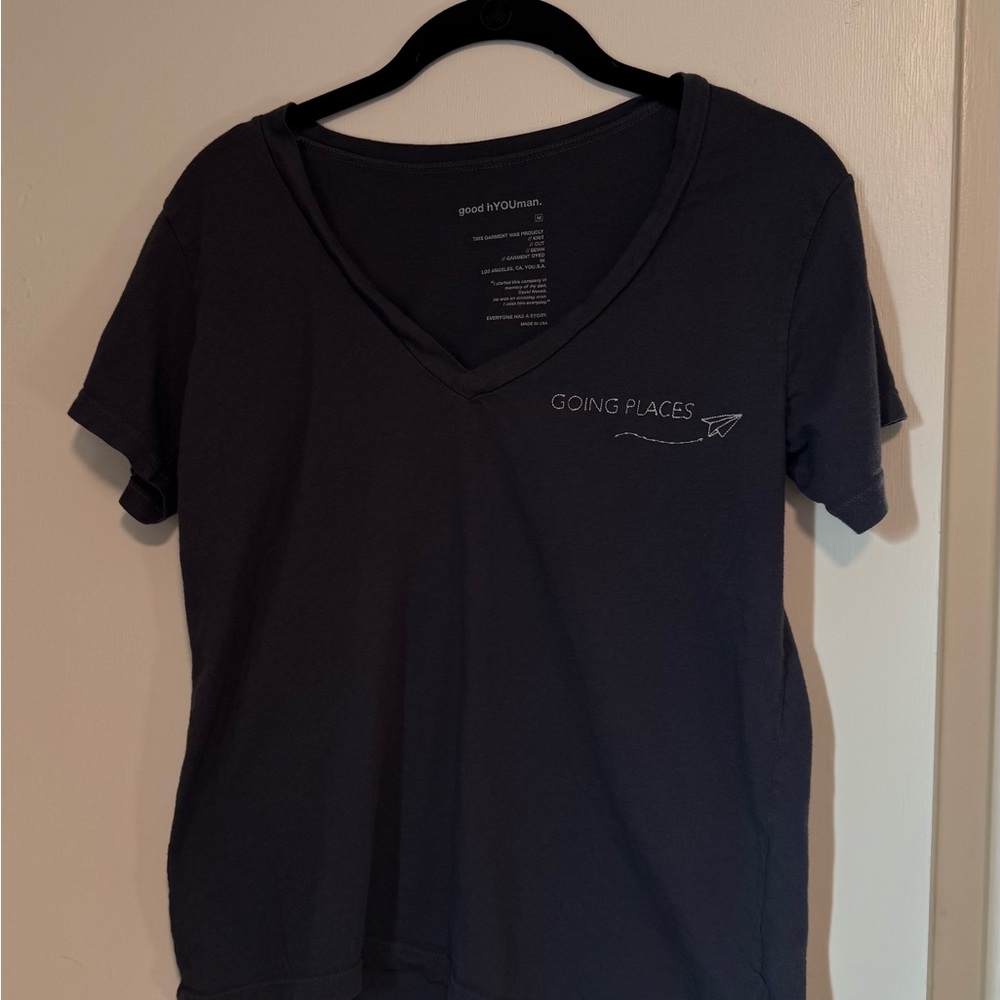 good hYOUman Women's Navy V-Neck Tee